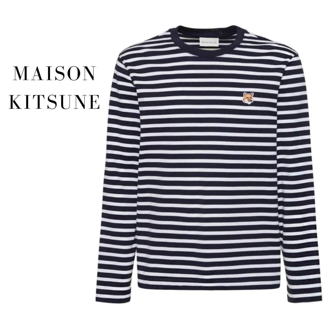 MAISON KITSUNE  |Crew Neck Stripes Long Sleeves Cotton Long Sleeve T-shirt