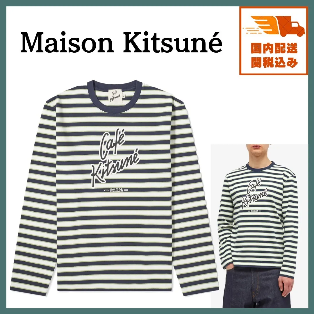 MAISON KITSUNE  |Crew Neck Stripes Unisex Long Sleeves Cotton