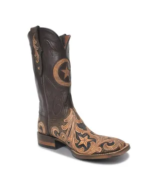 Mens Black Jack Hand Tooled Vintage Chocolate Inlay Boots