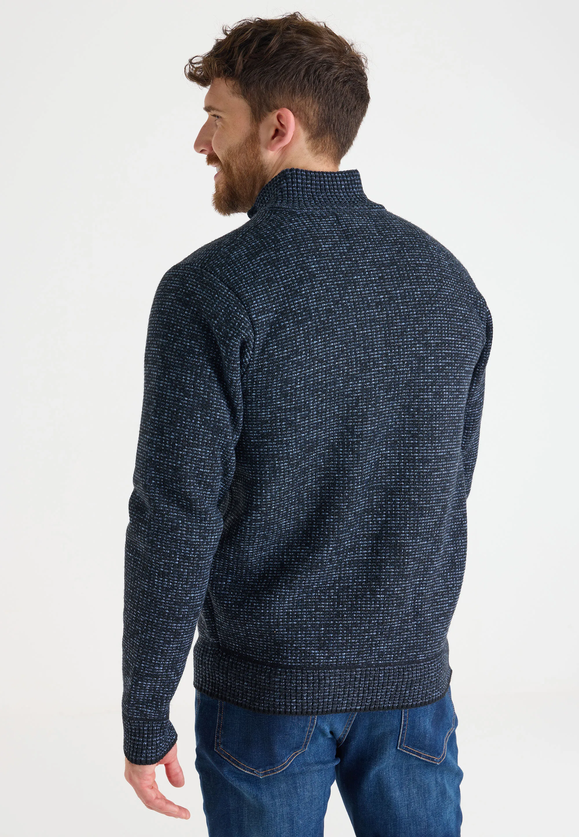 Mens Blue Sherpa Zip Through Knitted Cardigan