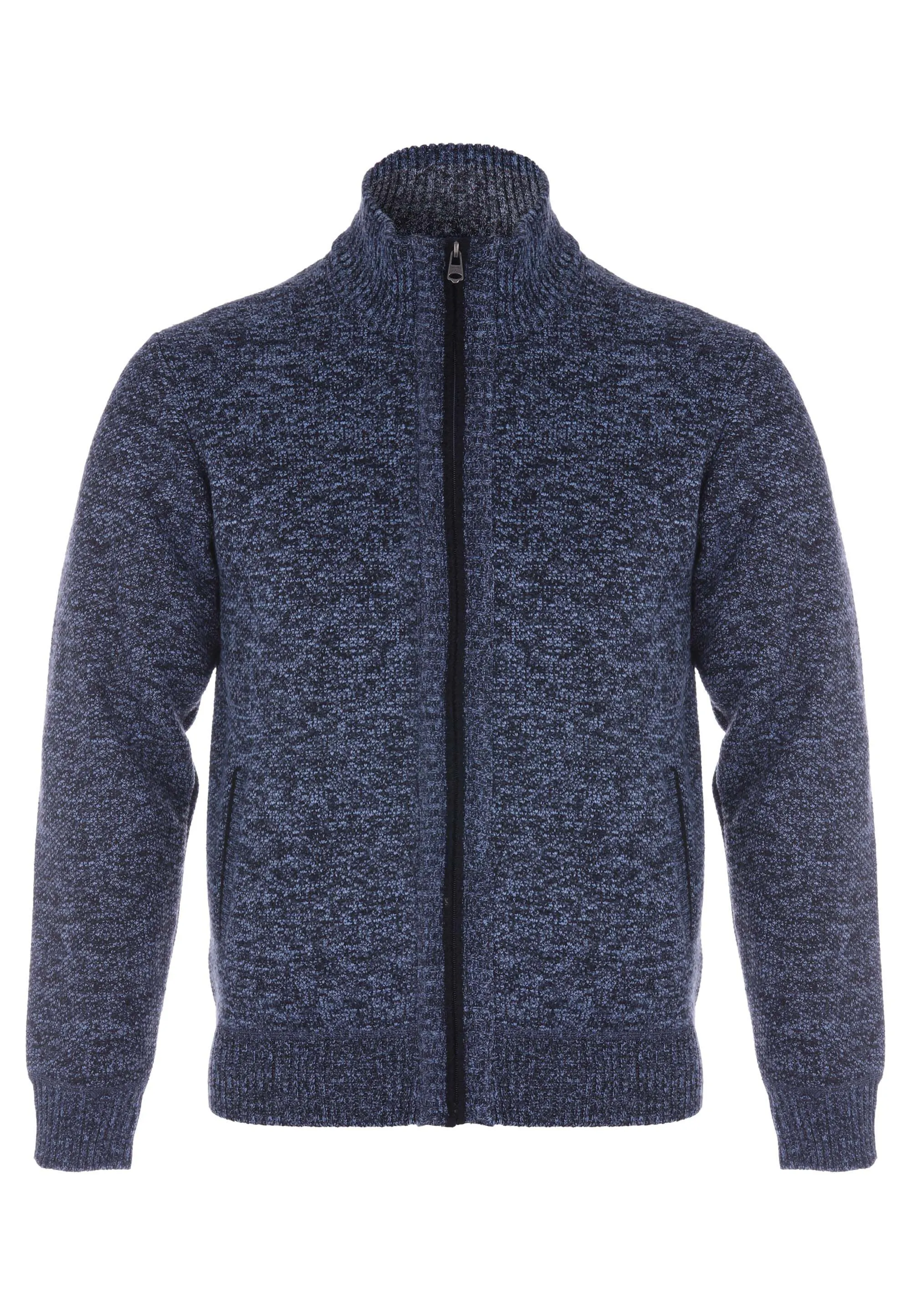 Mens Blue Sherpa Zip Through Knitted Cardigan