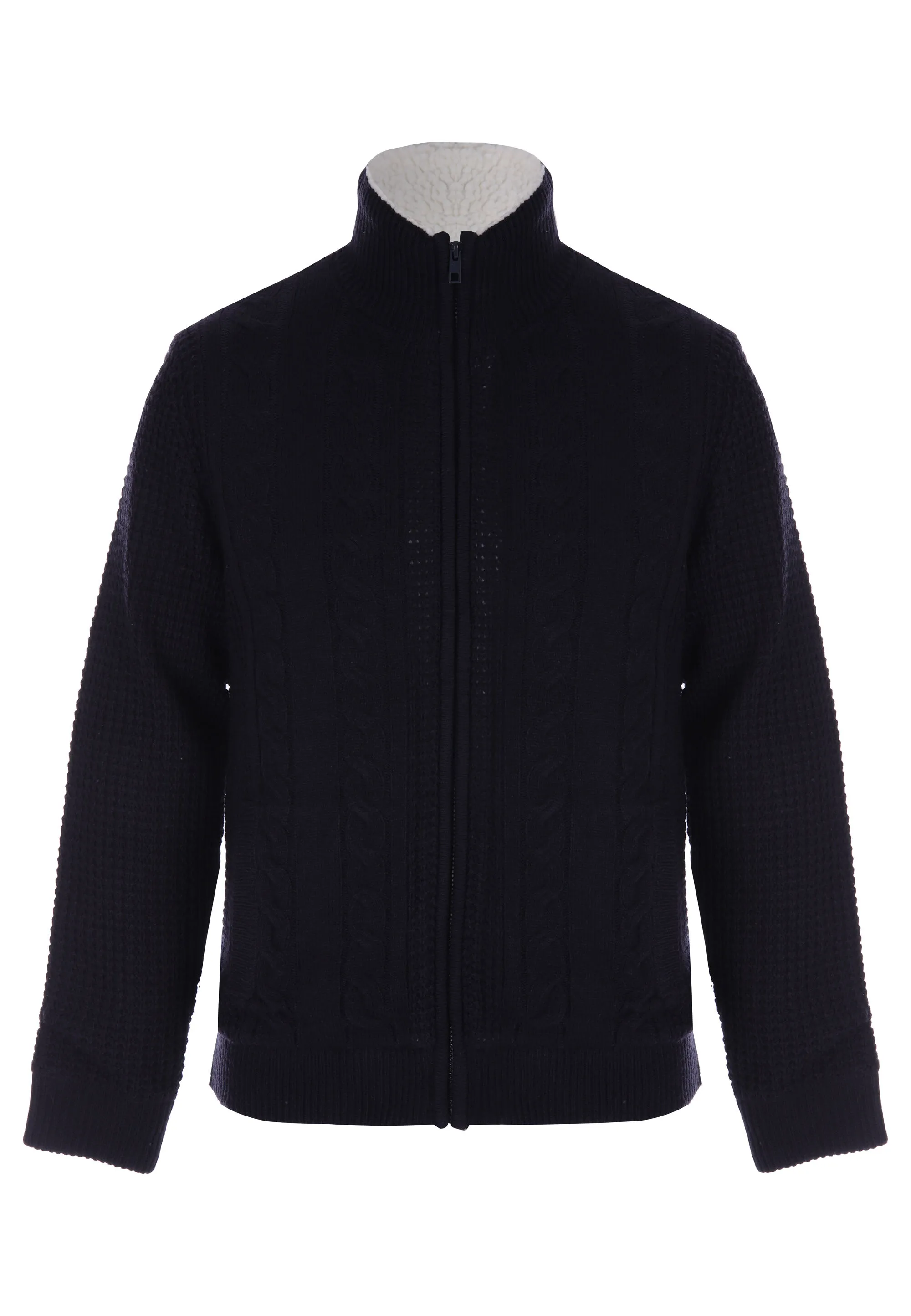 Mens Navy Heavy Sherpa Zip Through Cardigan