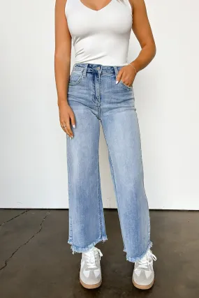 Meret High Rise Frayed Wide Leg Jeans