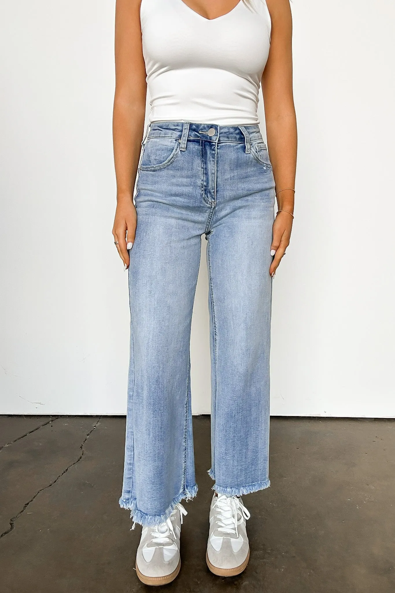 Meret High Rise Frayed Wide Leg Jeans