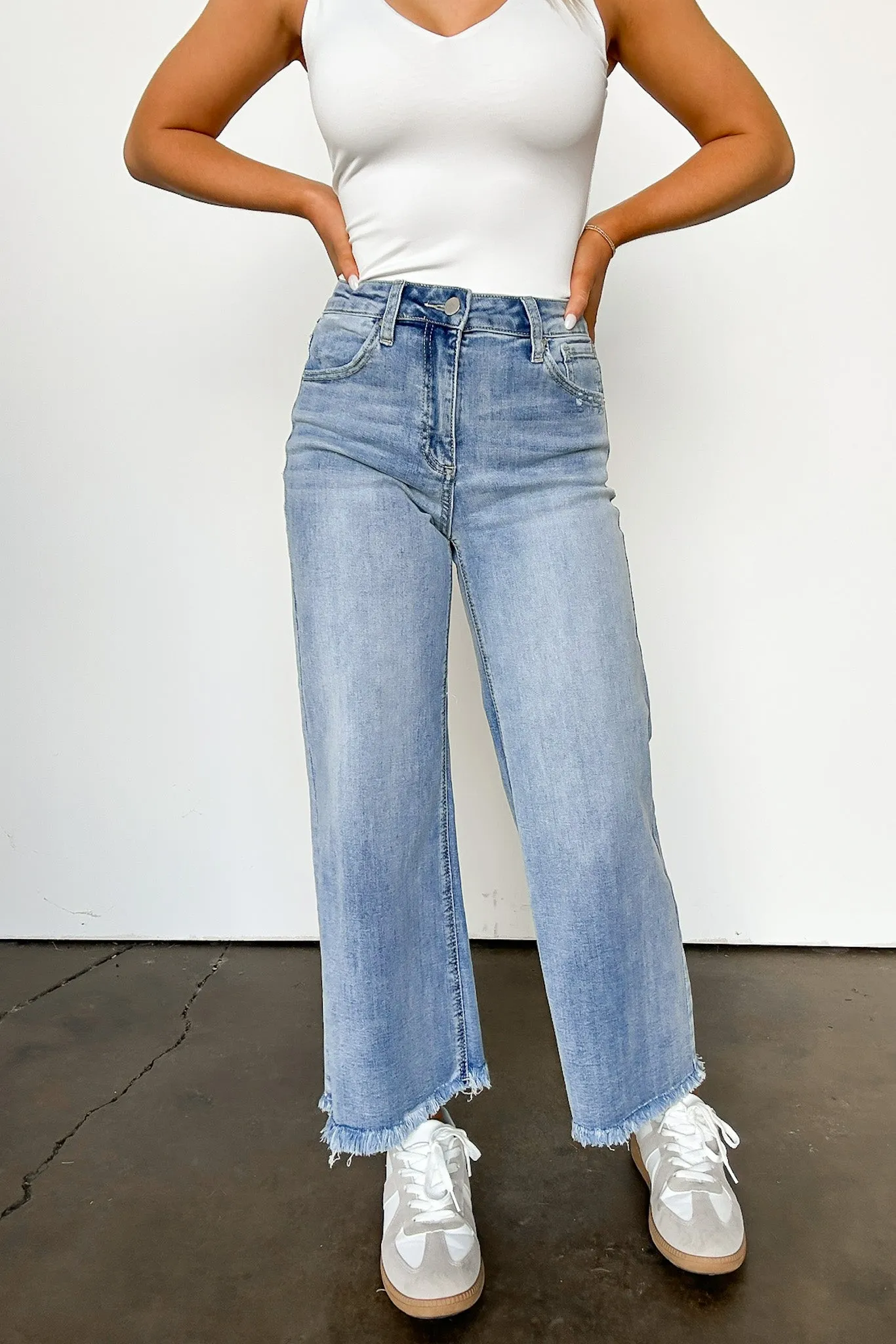 Meret High Rise Frayed Wide Leg Jeans