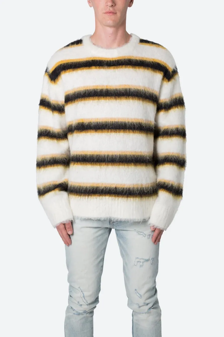 MNML  |Crew Neck Pullovers Stripes Street Style Long Sleeves