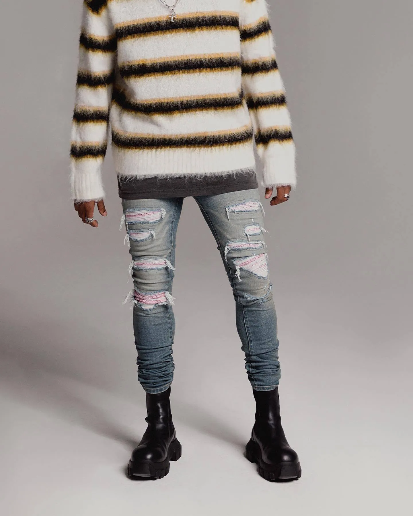 MNML  |Crew Neck Pullovers Stripes Street Style Long Sleeves