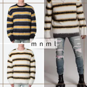 MNML  |Crew Neck Pullovers Stripes Street Style Long Sleeves