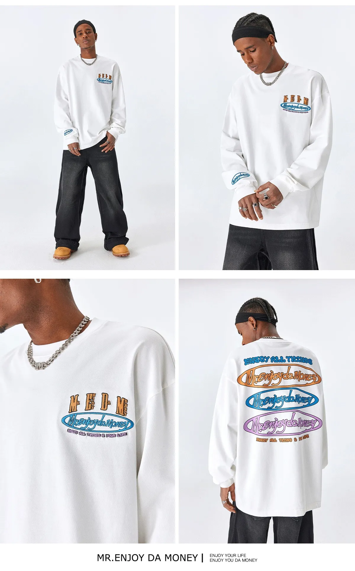 MR. ENJOY DA MONEY  |Street Style Long Sleeves Cotton Long Sleeve T-shirt