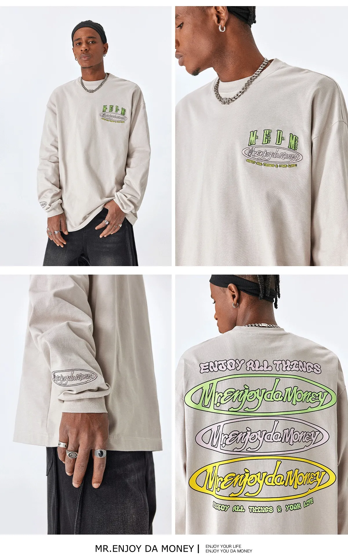 MR. ENJOY DA MONEY  |Street Style Long Sleeves Cotton Long Sleeve T-shirt