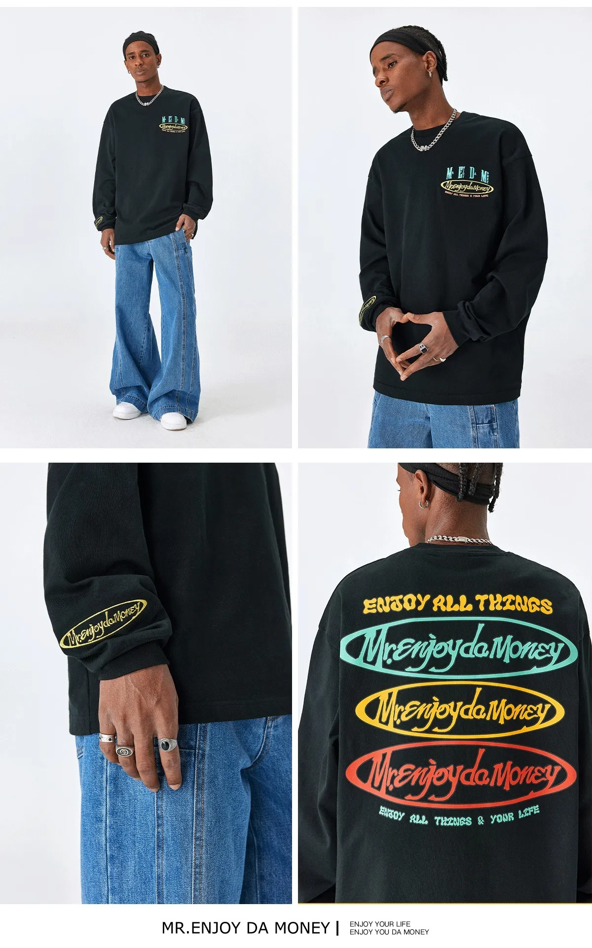 MR. ENJOY DA MONEY  |Street Style Long Sleeves Cotton Long Sleeve T-shirt