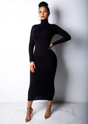 Nadafair Turtleneck Long Sexy Bodycon Dress With Long Sleeves