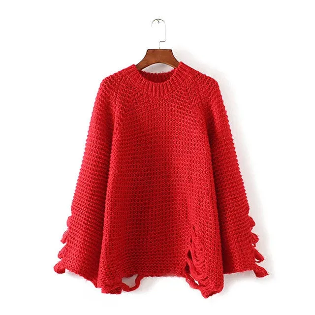 New Autumn Winter Female Sweater Plus Size Knitted Full Sleeve O-neck Pullovers Hot  Hole Outwear 72082 GS