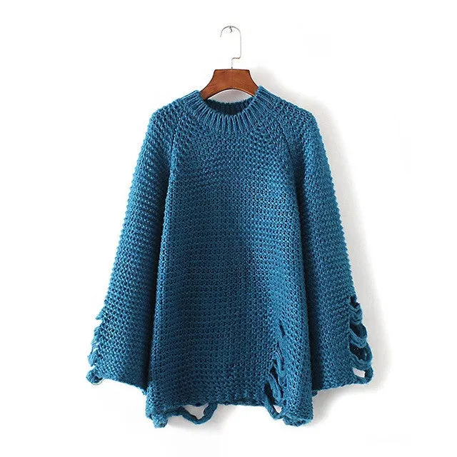 New Autumn Winter Female Sweater Plus Size Knitted Full Sleeve O-neck Pullovers Hot  Hole Outwear 72082 GS