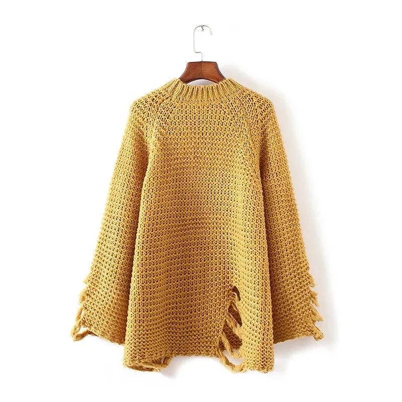 New Autumn Winter Female Sweater Plus Size Knitted Full Sleeve O-neck Pullovers Hot  Hole Outwear 72082 GS