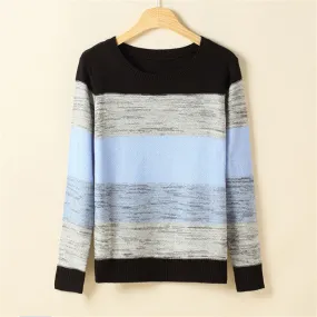 New Fashion Female Pullovers Knitted Long Sleeve O-neck Winter Autumn Patchwork Sweaters Hot  71808 SM6