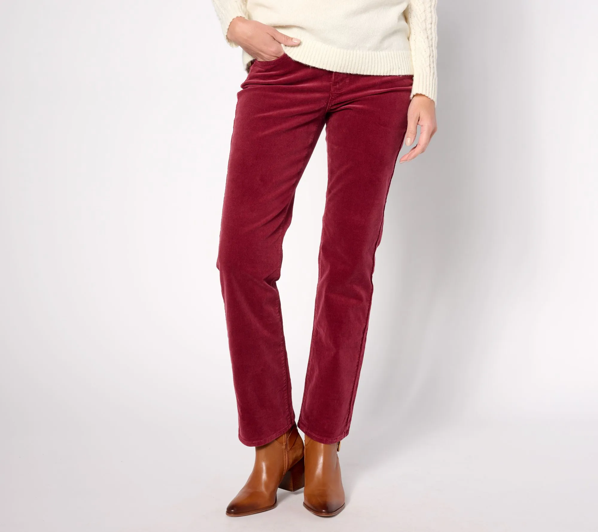 NYDJ Marilyn Straight in Wale Baby Corduroy Pants- Cranberry