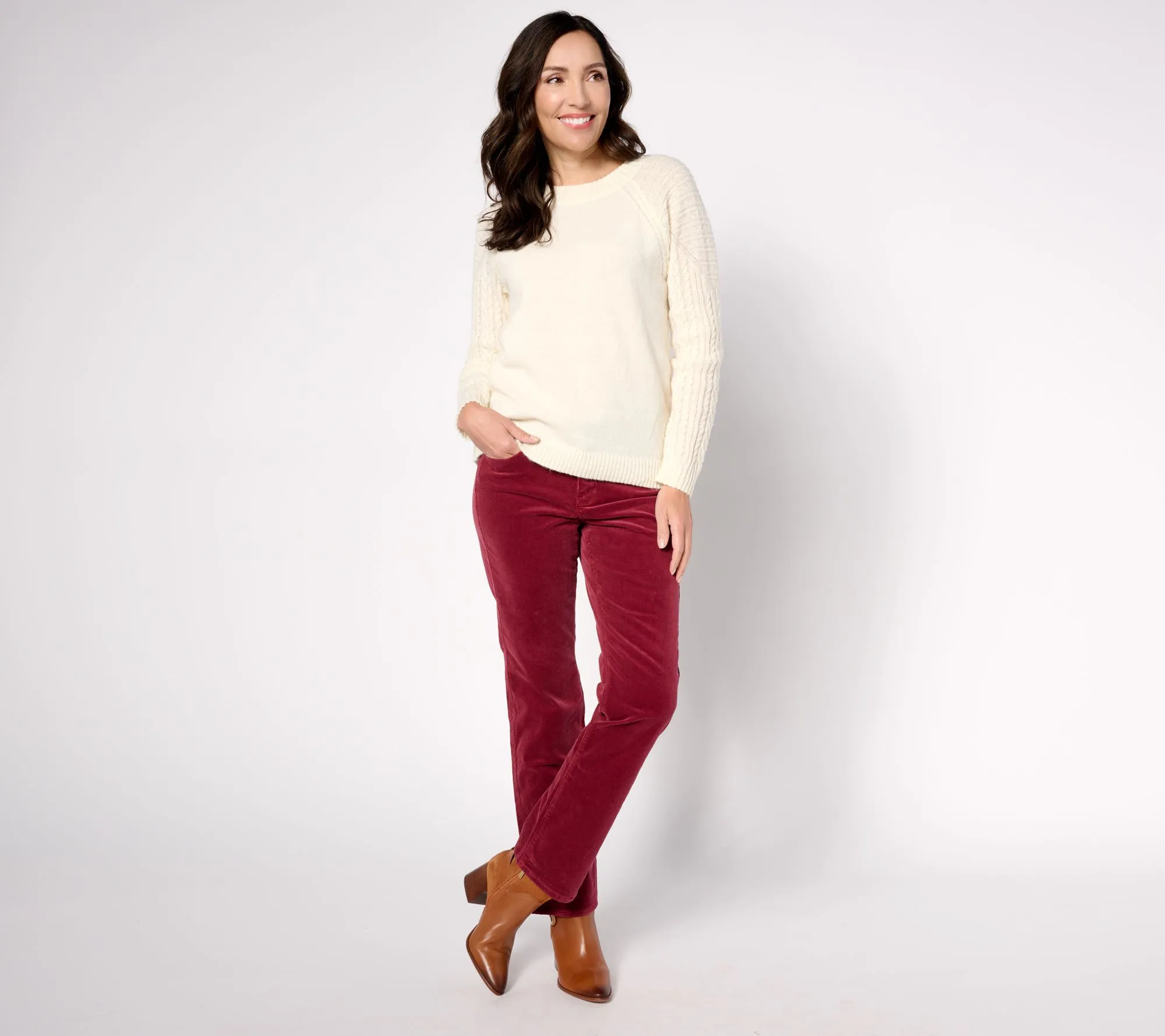 NYDJ Marilyn Straight in Wale Baby Corduroy Pants- Cranberry