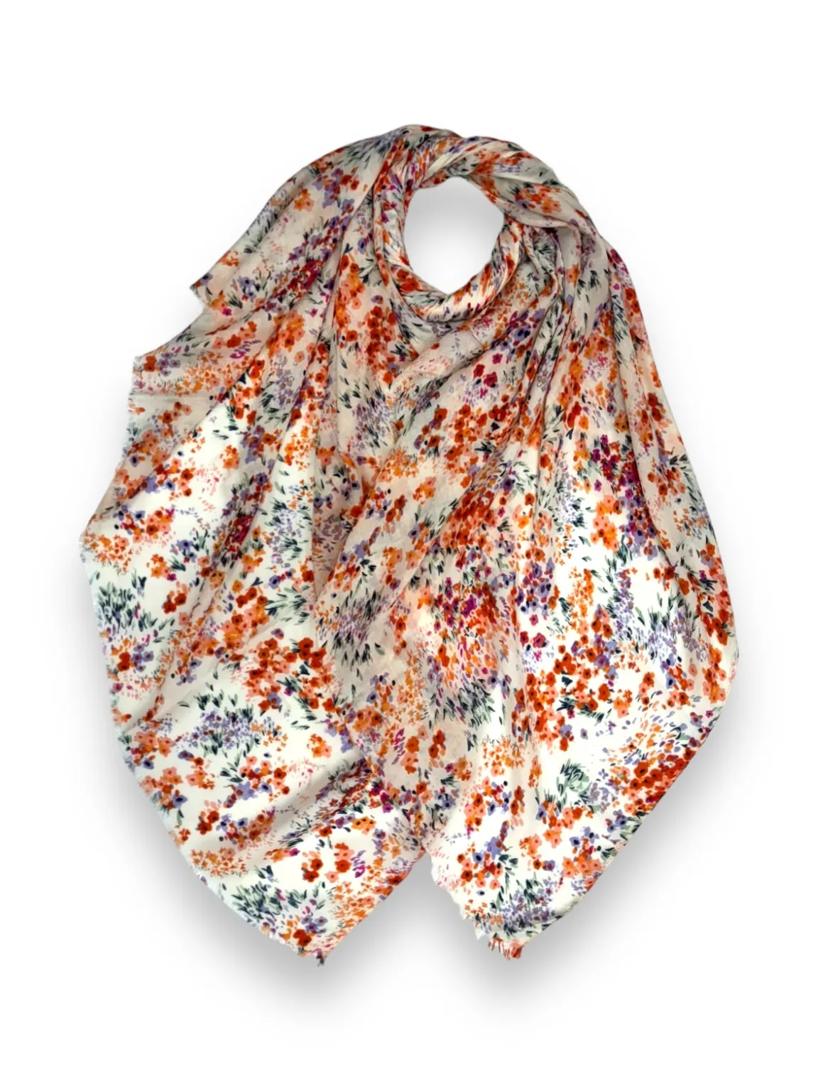 Orange Spring Floral Raw Edge Scarf