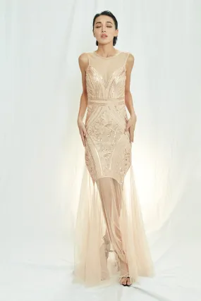 Party time rosegold sequin evening dress