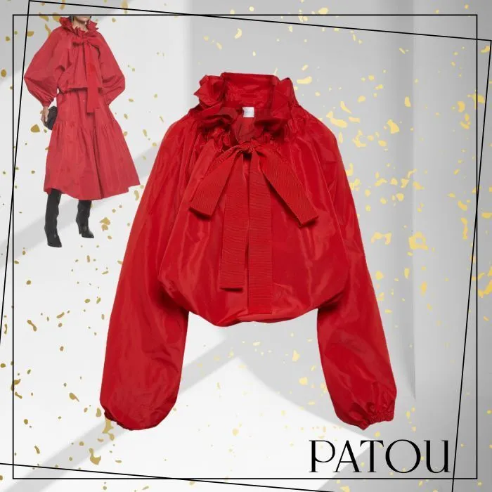 PATOU  |Casual Style Long Sleeves Plain Elegant Style Puff Sleeves