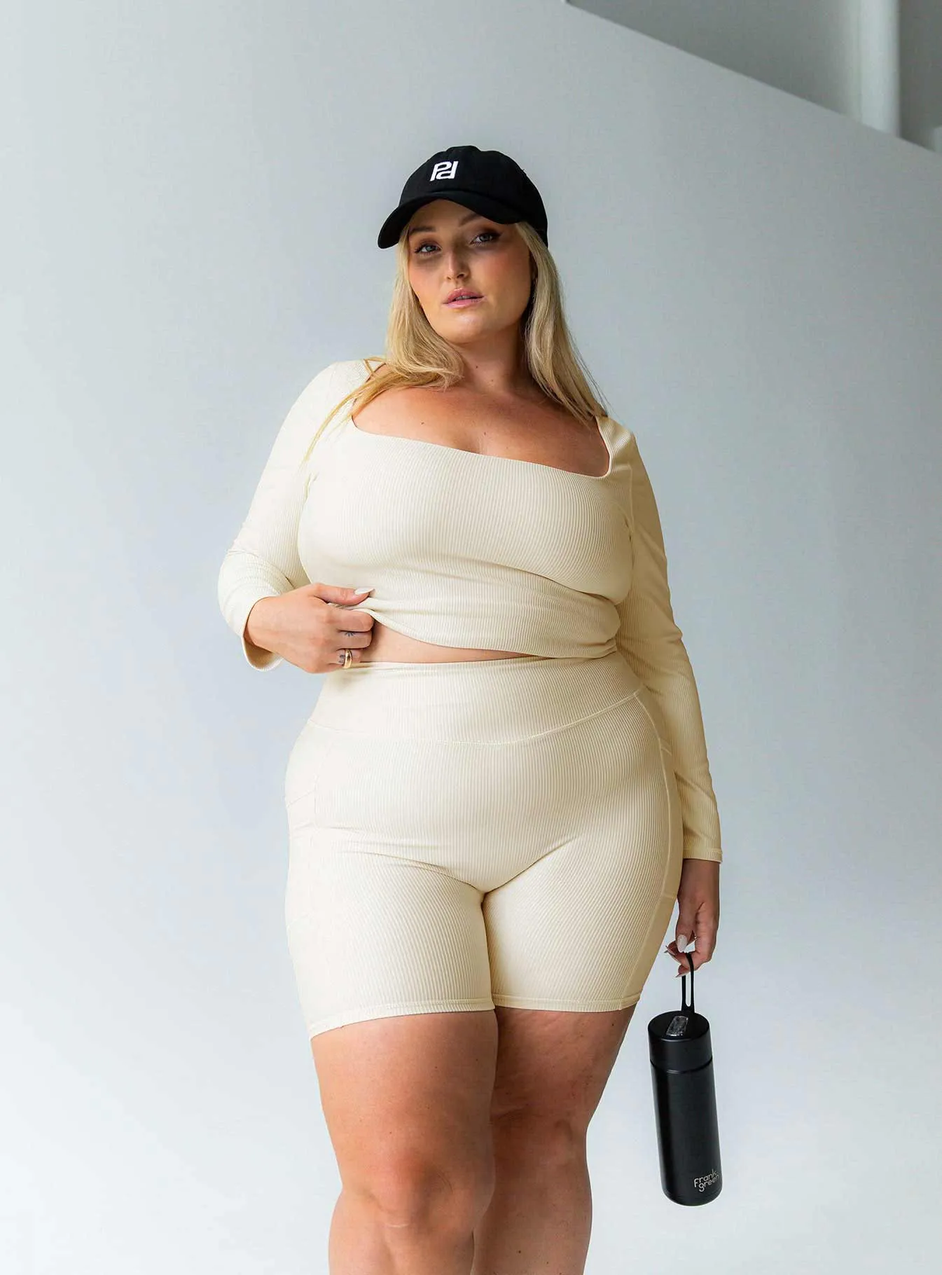 Power Activewear Rib Shorts Latte Curve