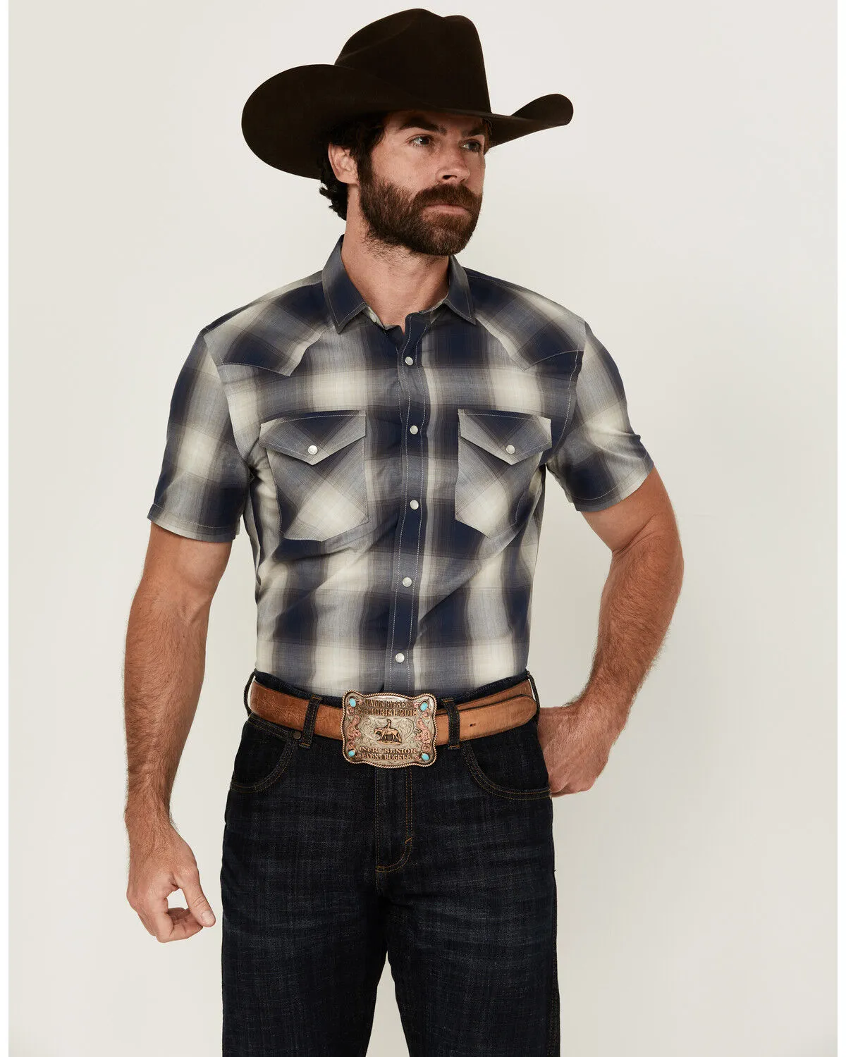 Product Name:  Pendleton Men's Frontier Plaid Print Short Sleeve Pearl Snap Western Shirt