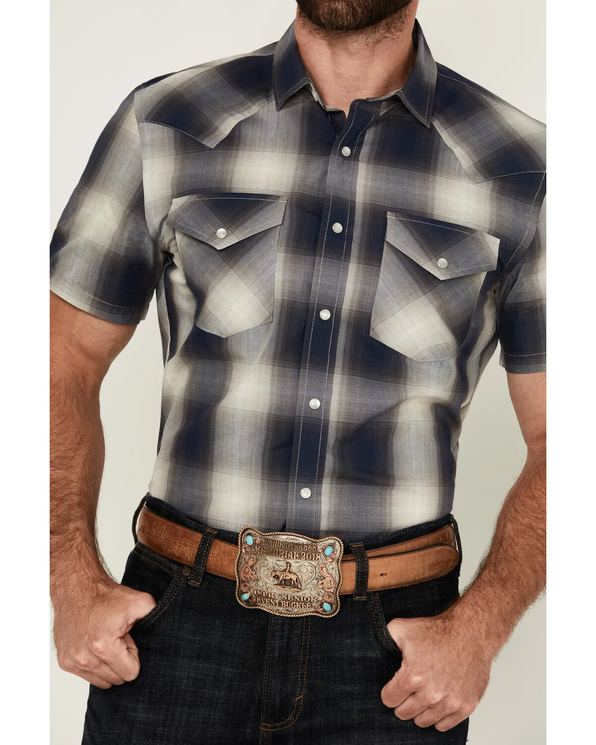 Product Name:  Pendleton Men's Frontier Plaid Print Short Sleeve Pearl Snap Western Shirt