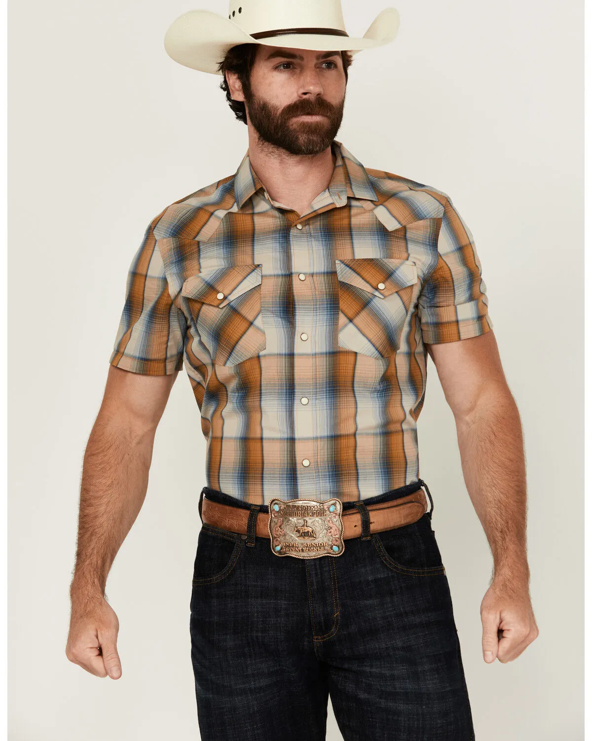 Product Name:  Pendleton Men's Frontier Plaid Print Short Sleeve Snap Western Shirt