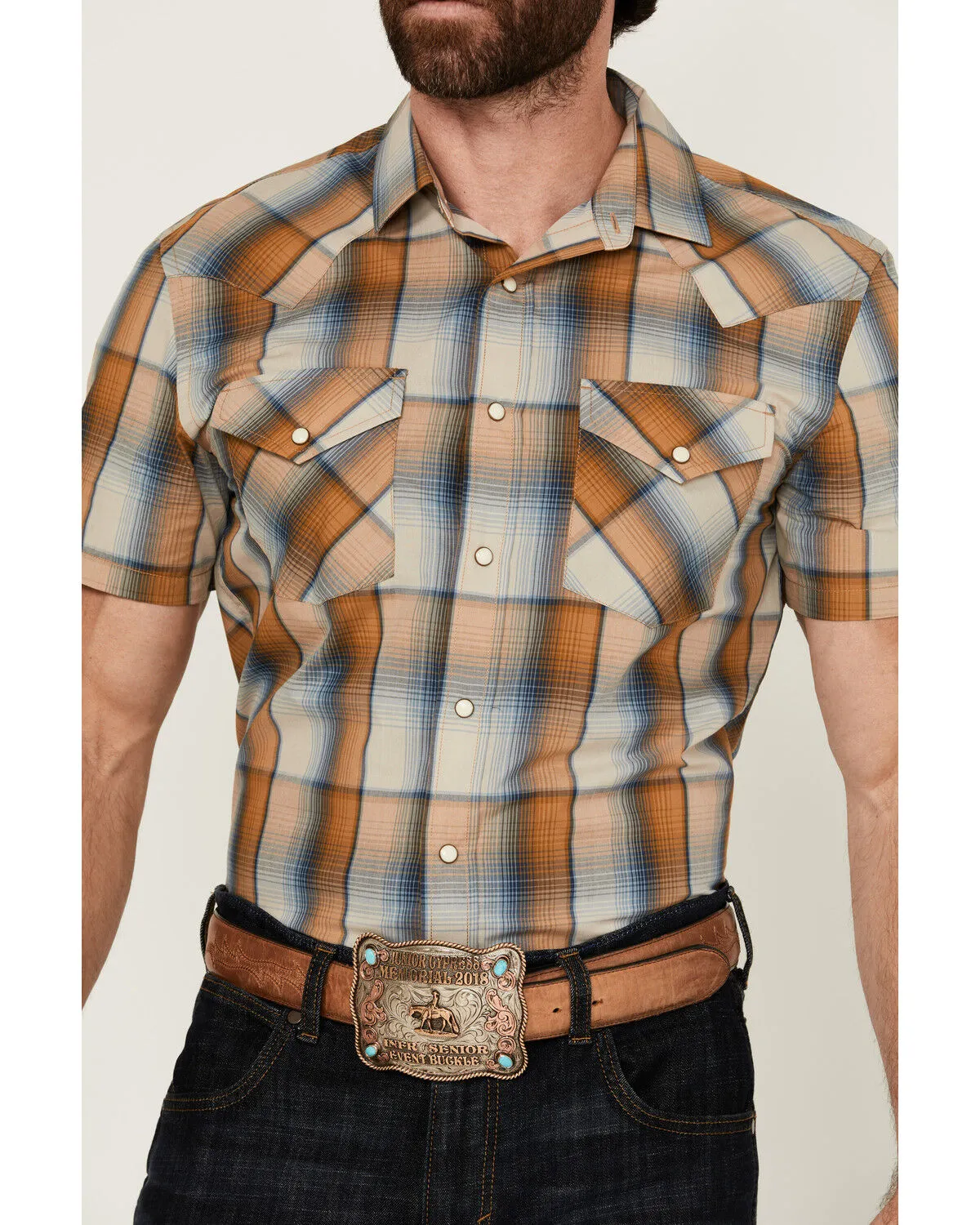 Product Name:  Pendleton Men's Frontier Plaid Print Short Sleeve Snap Western Shirt