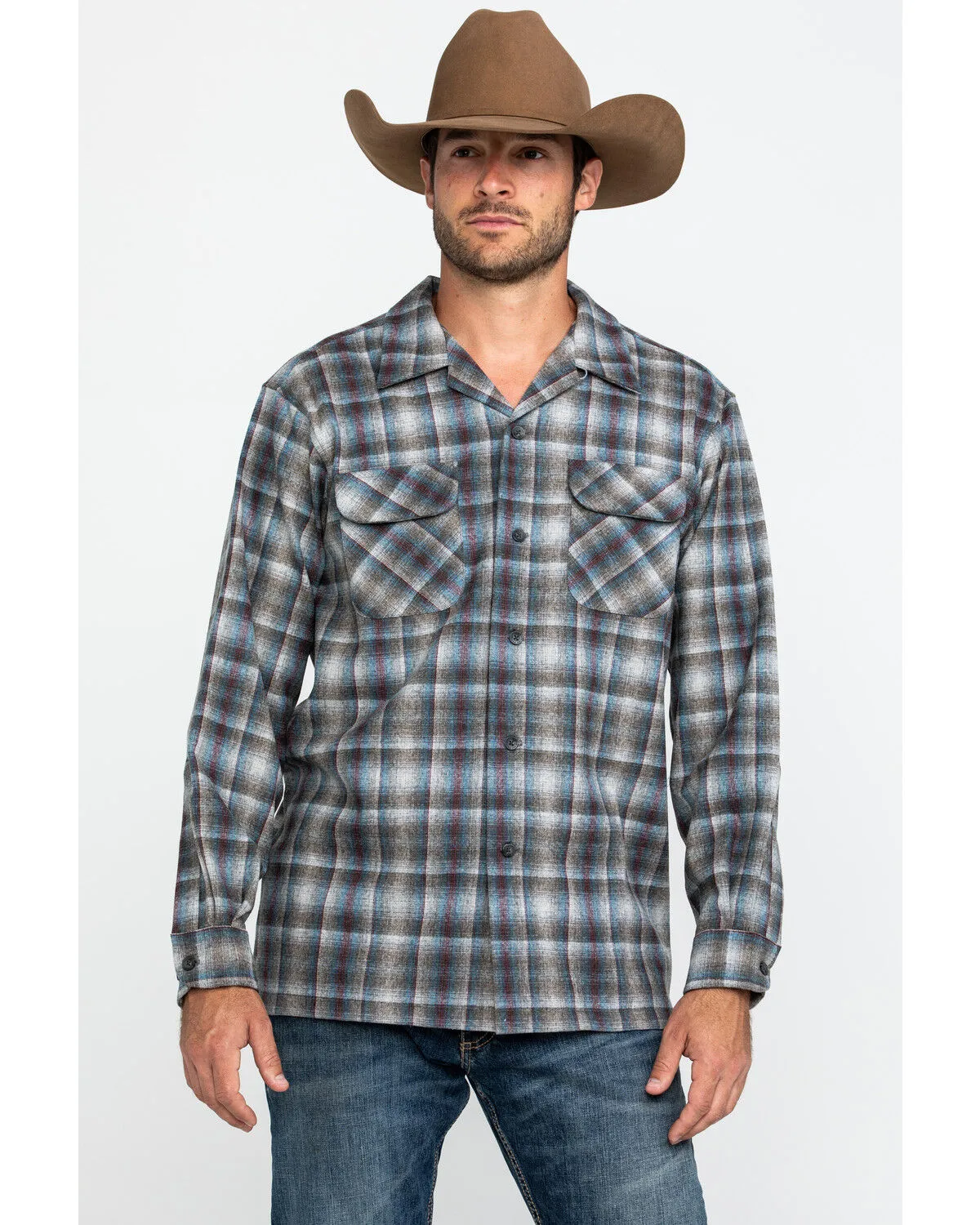 Product Name:  Pendleton Men's Gray Board Oxford Plaid Long Sleeve Western Shirt