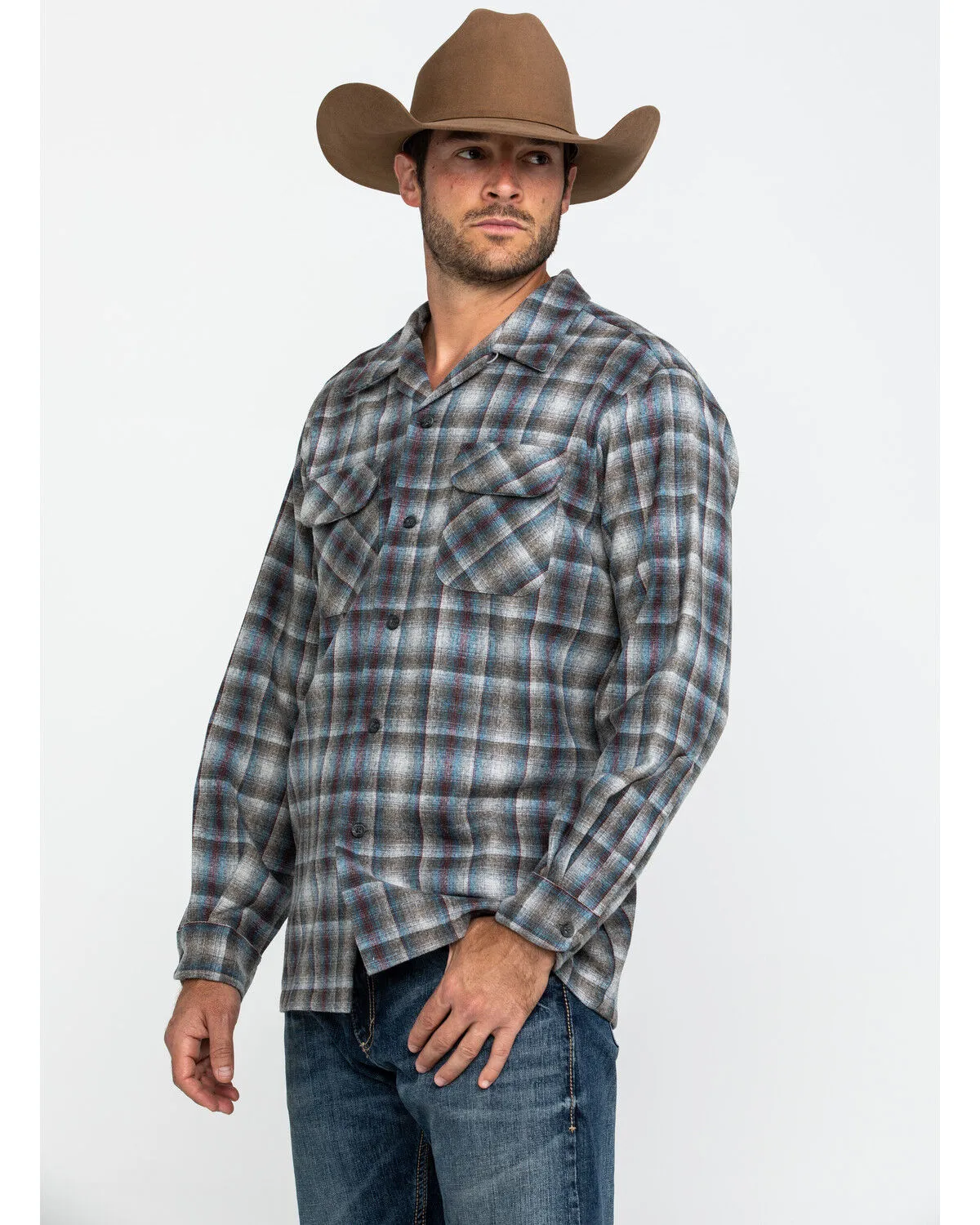 Product Name:  Pendleton Men's Gray Board Oxford Plaid Long Sleeve Western Shirt