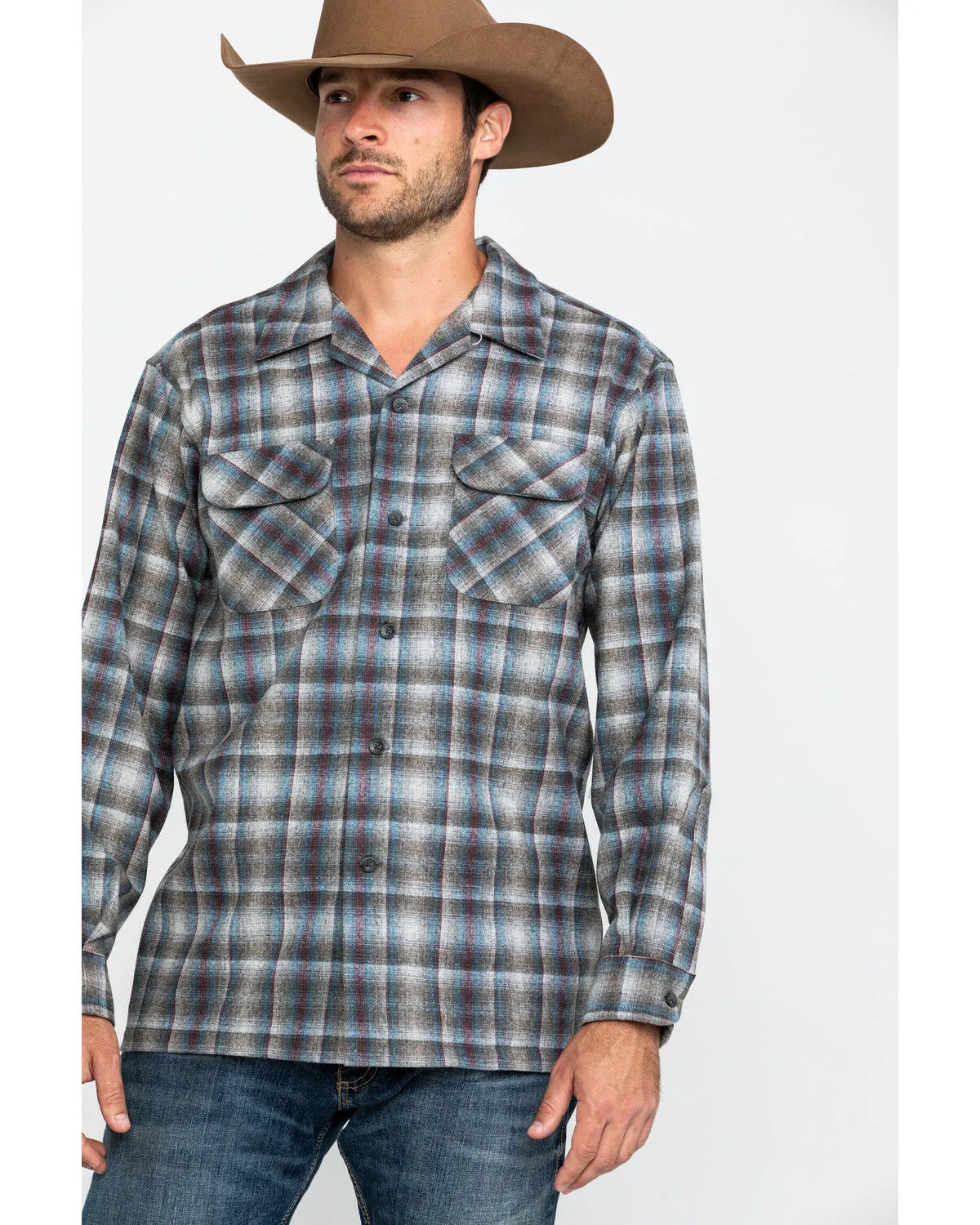 Product Name:  Pendleton Men's Gray Board Oxford Plaid Long Sleeve Western Shirt