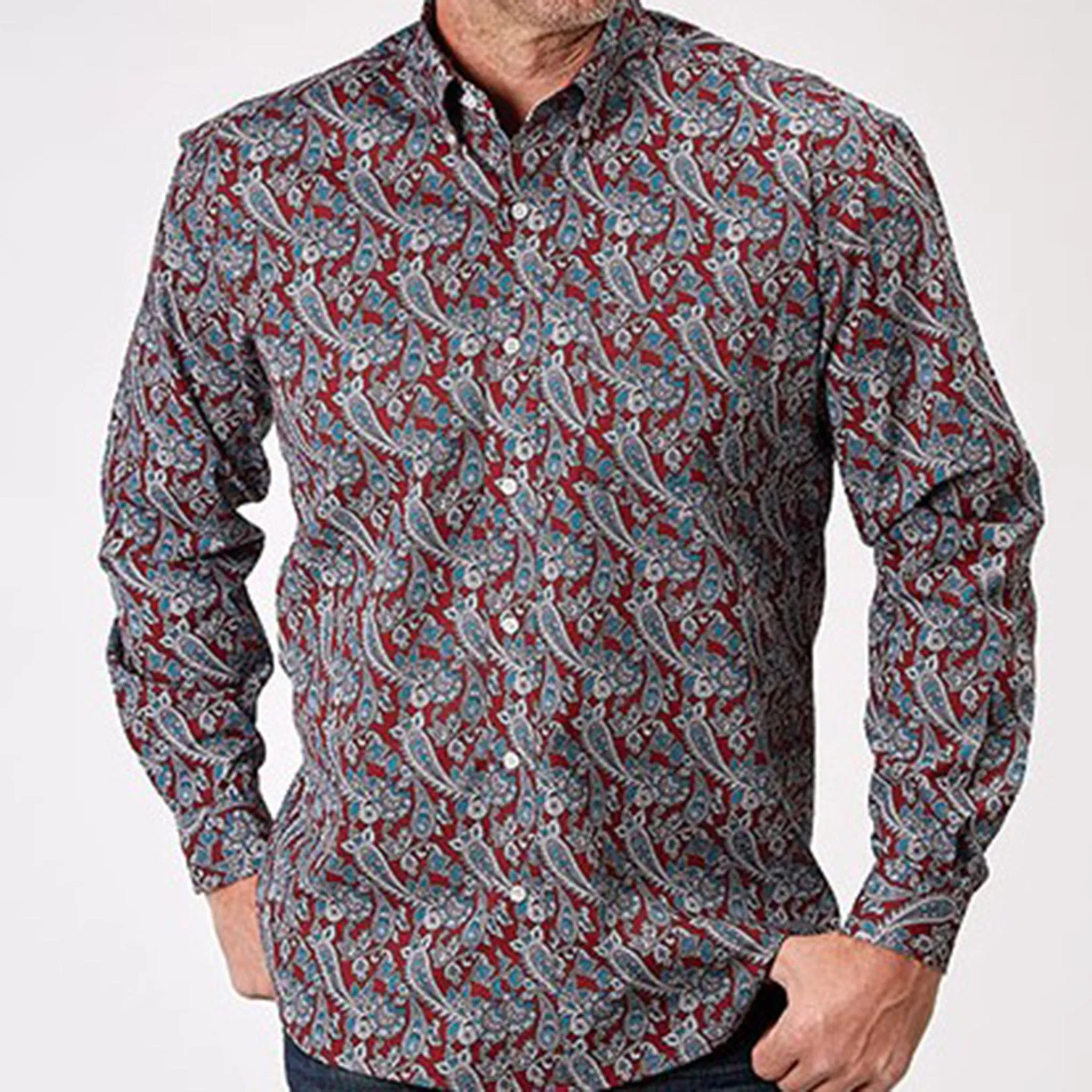 Roper Men's Red/Grey Paisley Long Sleeve