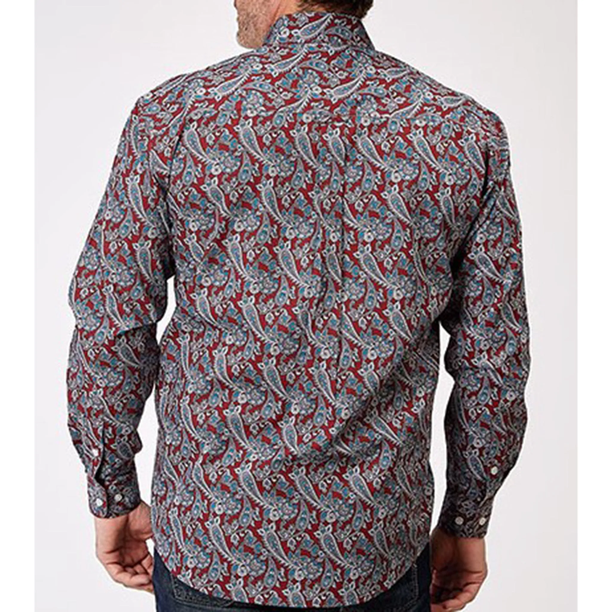 Roper Men's Red/Grey Paisley Long Sleeve