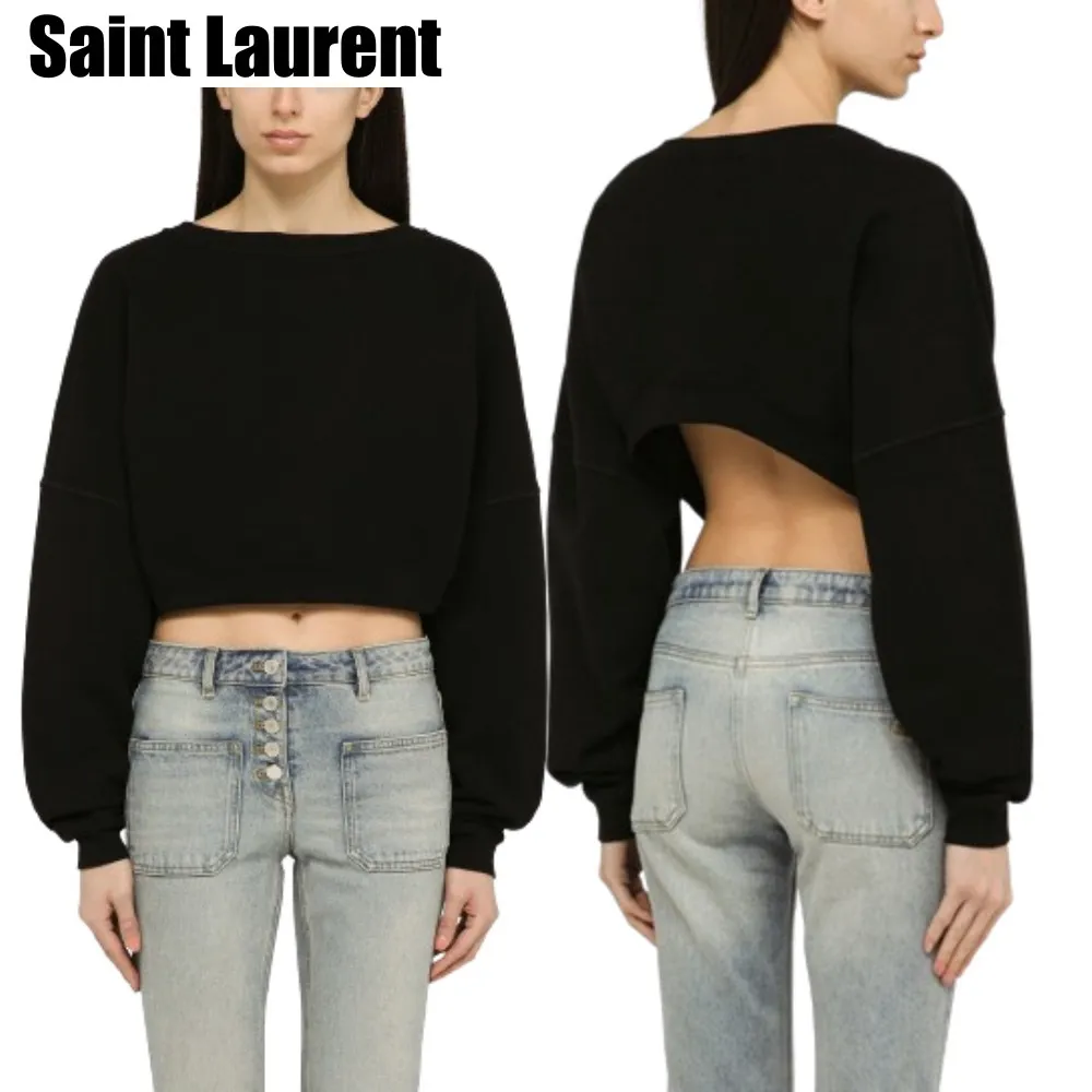 Saint Laurent  |Crew Neck Unisex Rib Street Style Long Sleeves Plain Cotton