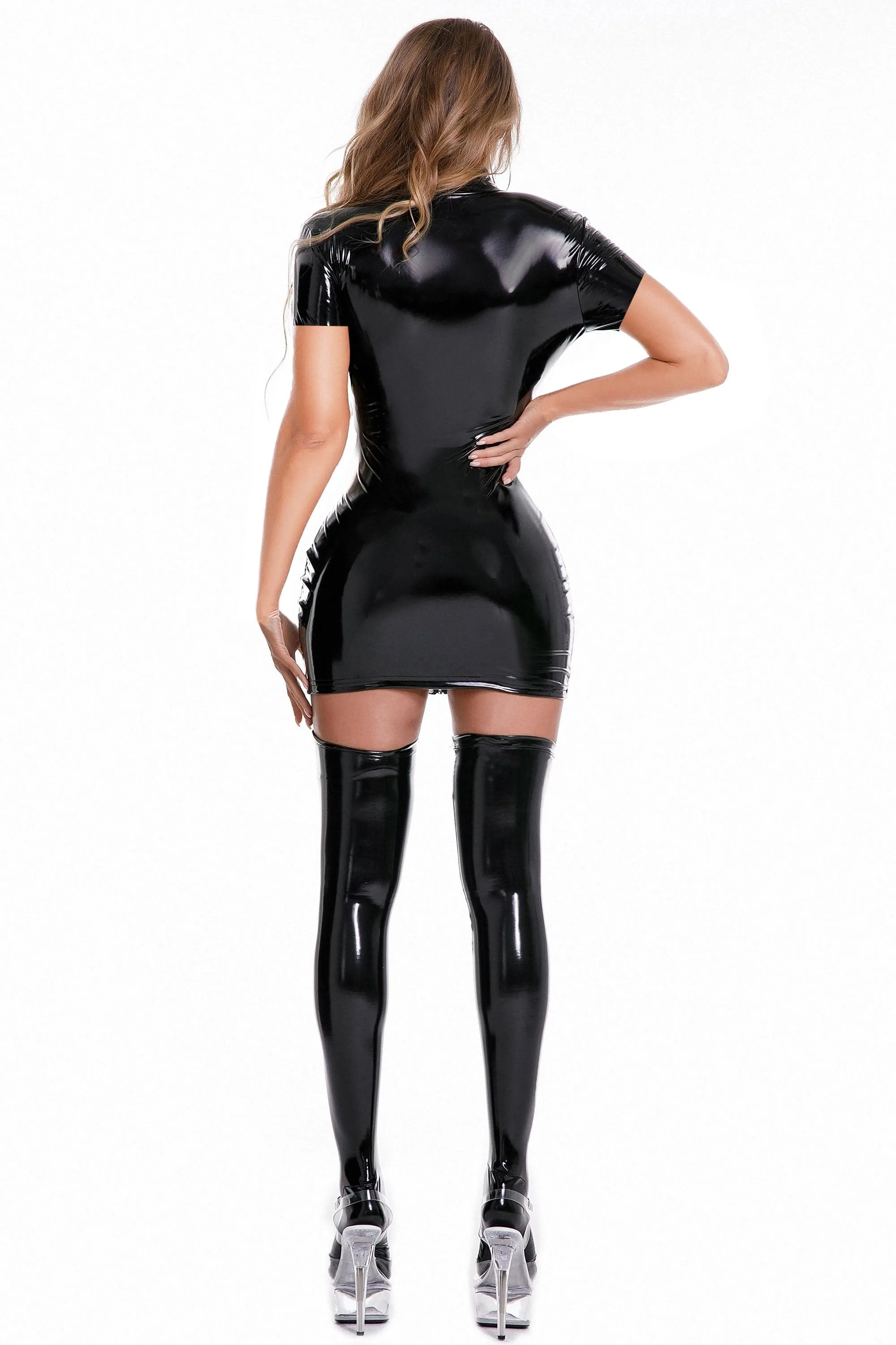 Sexy Zipper Wetlook PVC Leather Dress