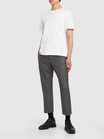 THOM BROWNE  |Crew Neck Pullovers U-Neck Plain Cotton Short Sleeves Logo