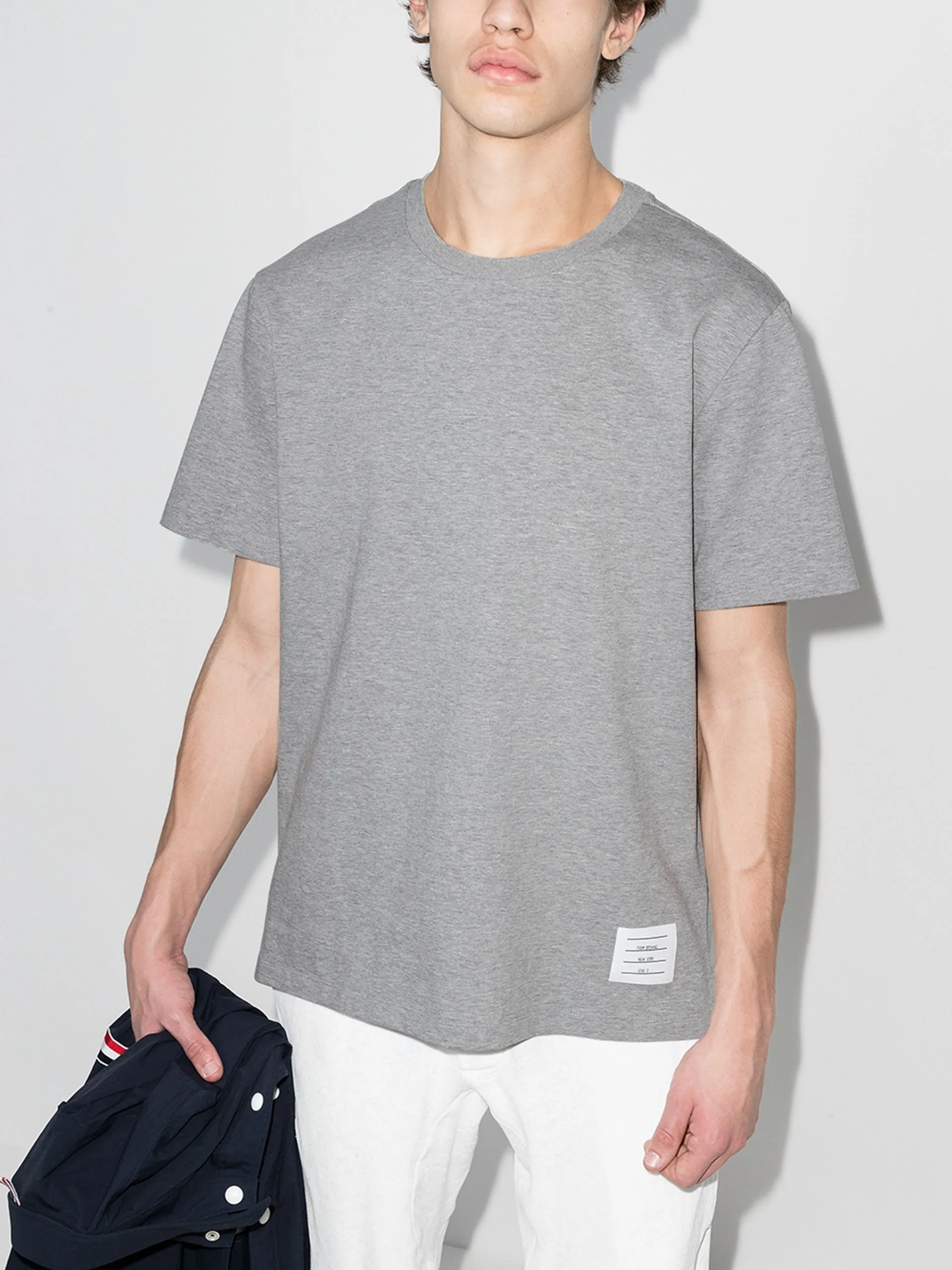 THOM BROWNE  |Crew Neck Pullovers U-Neck Plain Cotton Short Sleeves Logo