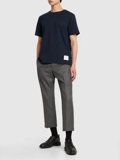 THOM BROWNE  |Crew Neck Pullovers U-Neck Plain Cotton Short Sleeves Logo