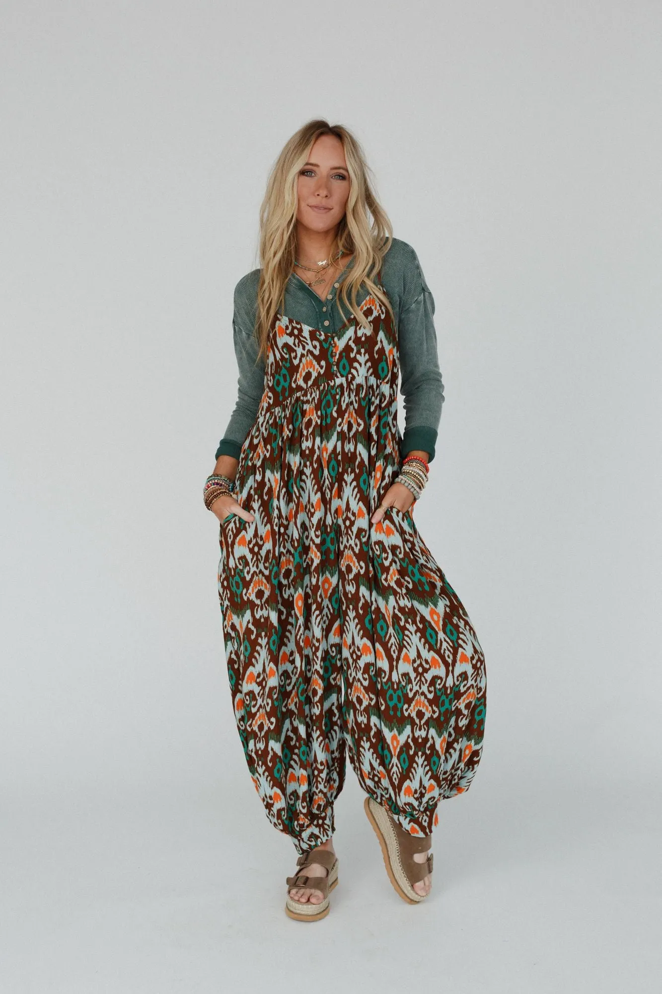 Travel Light Printed Jumpsuit - Brown