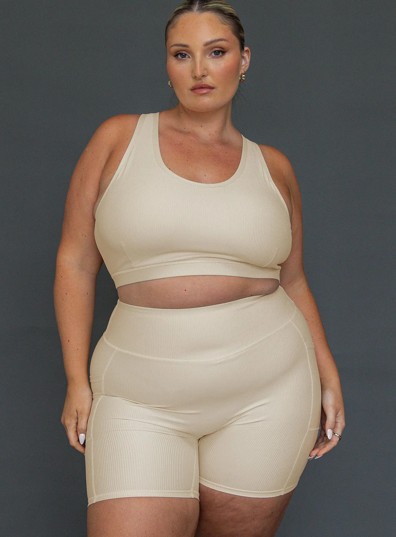 Turbo Activewear Rib Top Latte Curve