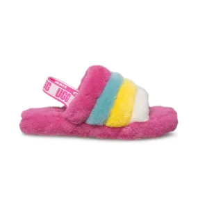 UGG Fluff Yeah Slide Neon Rainbow Slippers - Youth