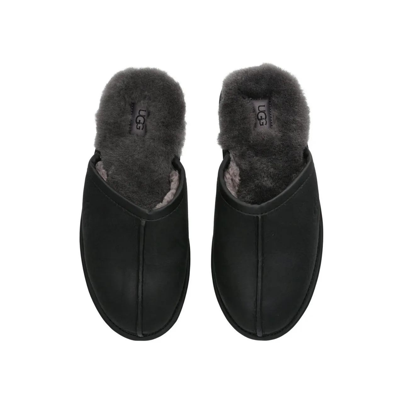 UGG Scuff Leather Slippers - BLACK