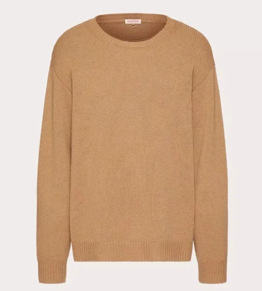 VALENTINO  |Crew Neck Pullovers Cashmere Studded Long Sleeves Plain