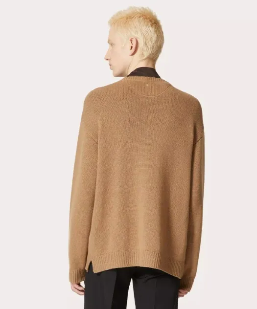 VALENTINO  |Crew Neck Pullovers Cashmere Studded Long Sleeves Plain