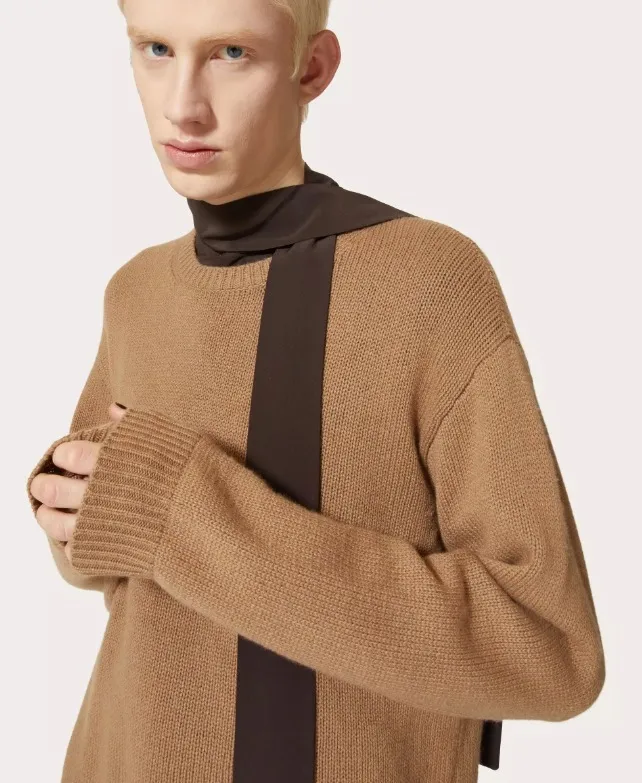 VALENTINO  |Crew Neck Pullovers Cashmere Studded Long Sleeves Plain