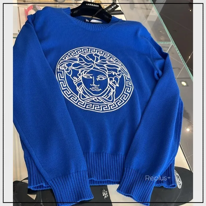 VERSACE  |Crew Neck Pullovers Unisex Long Sleeves Plain Cotton Logo