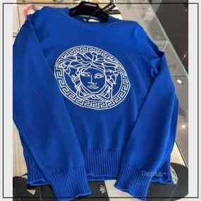 VERSACE  |Crew Neck Pullovers Unisex Long Sleeves Plain Cotton Logo