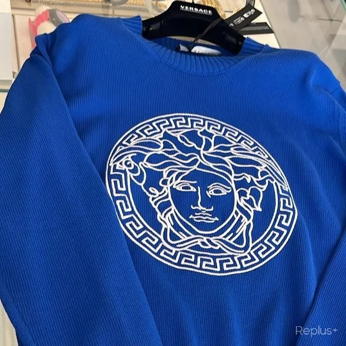 VERSACE  |Crew Neck Pullovers Unisex Long Sleeves Plain Cotton Logo